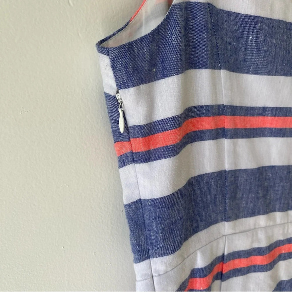 Vineyard Vines St Jean Summer Stripe Dress double v neck linen blend side zip 4 - Picture 8 of 8